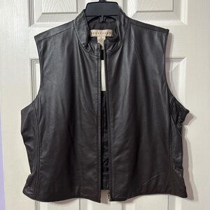 Apostrophe dark brown genuine leather zip up sleeveless jacket with tags still